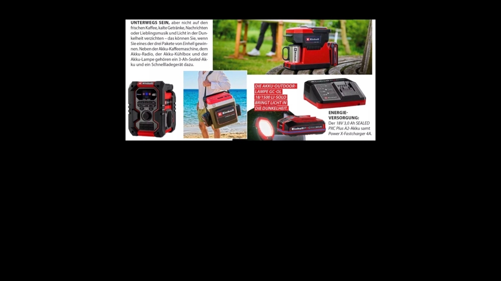 3x Akku-Outdoor-Paket von EINHELL: Kaffeemaschine, Kühlbox, Radio, Lampe...