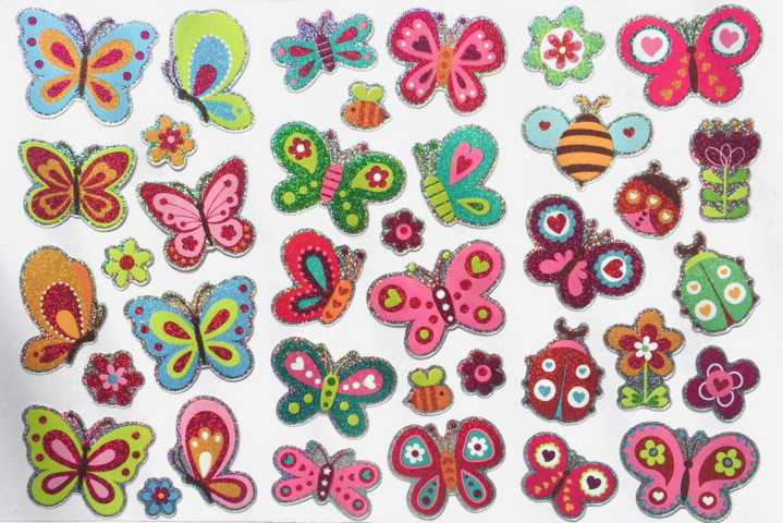 Bild 1 von 3D Glitzer Schmetterlinge, Käfer, Blumen